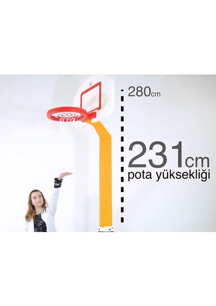 Profesyonel Ayaklı Basketbol Seti | 8 Kademeli 152–230 cm Ayarlanabilir Pota | Dayanıklı Tabanlı