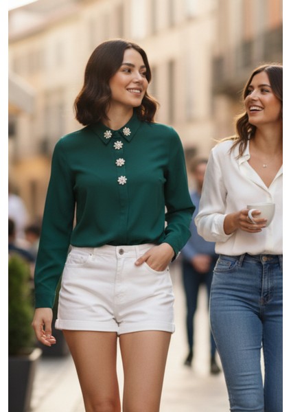 Trend Kristal Taş ve Inci Detaylı Düğme Kapağı Broş - Bloom Of Pearl fırsatları