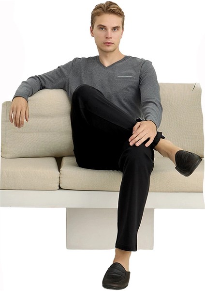 Elitepoint 1616 Erkek V-Yaka Kışlık Pijama Takım