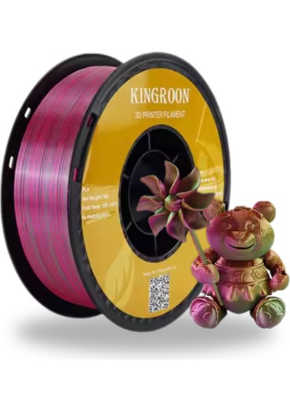 Pla Silk Üç Renk Filament Altın-Yeşil-Kırmızı Mor