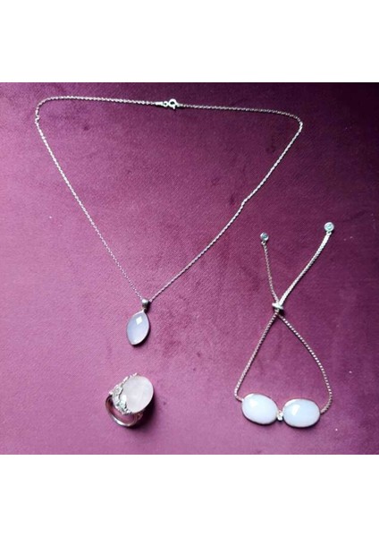 Pembe Turkuaz Gümüş Rose Kolye Bileklik Yüzük