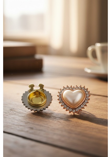 Trend Inci Kalp Düğme Kapağı Broş - Heart Of Pearl