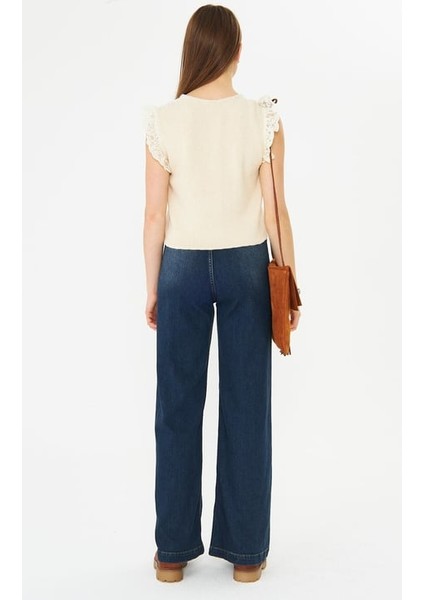 Ön Conta Detaylı Koyu Mavi Denim Pantolon fiyatları