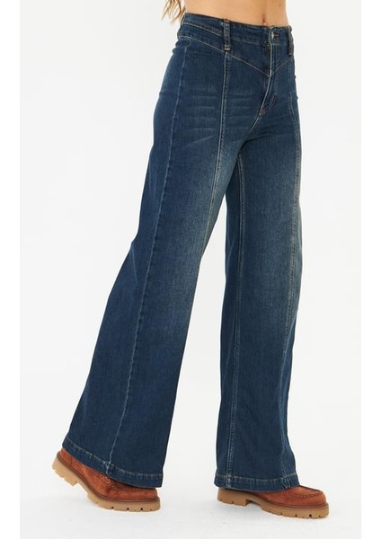 Ön Conta Detaylı Koyu Mavi Denim Pantolon indirimleri