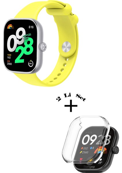 Xiaomi Redmi Watch 4 / 5 Uyumlu Yumuşak Silikon Kordon + Kasa ve Ekran Koruyucu