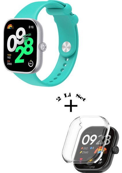 Xiaomi Redmi Watch 4 / 5 Uyumlu Yumuşak Silikon Kordon + Kasa ve Ekran Koruyucu