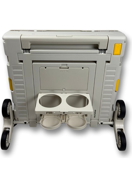 Ultra Geniş, 8 Tekerlekli, 85 Lt Beyaz Katlanır Alışveriş Arabası - Merdiven Çıkan, USB Port Girişli ve Bardak Tutuculu fiyatları