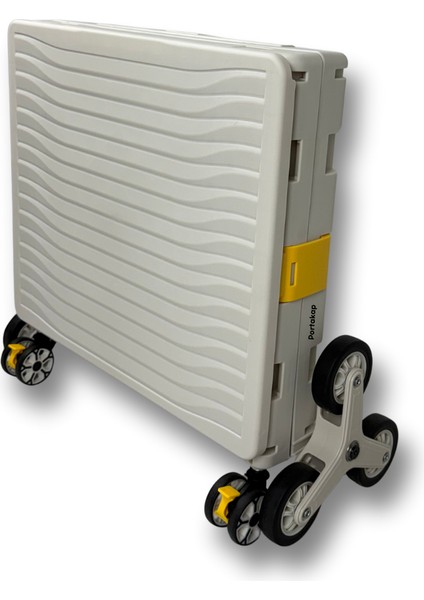 Ultra Geniş, 8 Tekerlekli, 85 Lt Beyaz Katlanır Alışveriş Arabası - Merdiven Çıkan, USB Port Girişli ve Bardak Tutuculu