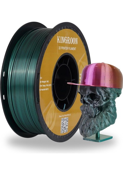 Pla Silk Çift Renk Filament Yeşil-Siyah 1.75 MM 1 Kg