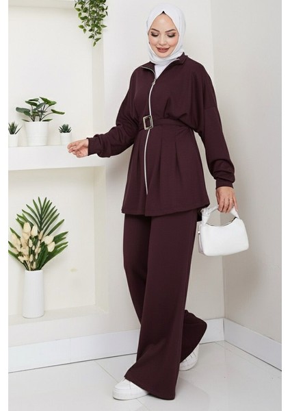 Dilsa Kemerli Oysho Ikili Takım 1607 - Mürdüm