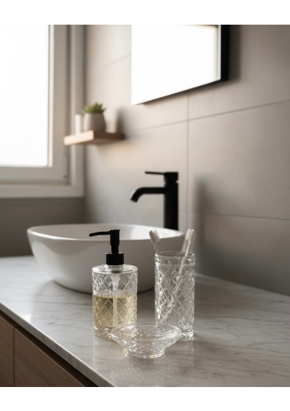 Banyo Sıvı Sabunluk Cam Seti 3’lü