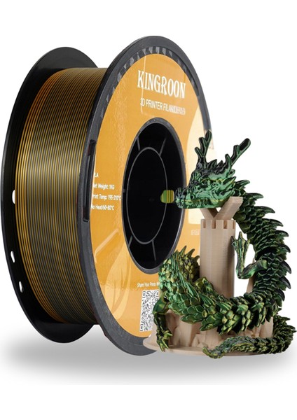 Pla Silk Üç Renk Filament Altın-Yeşil-Siyah 1.75 MM 1 Kg