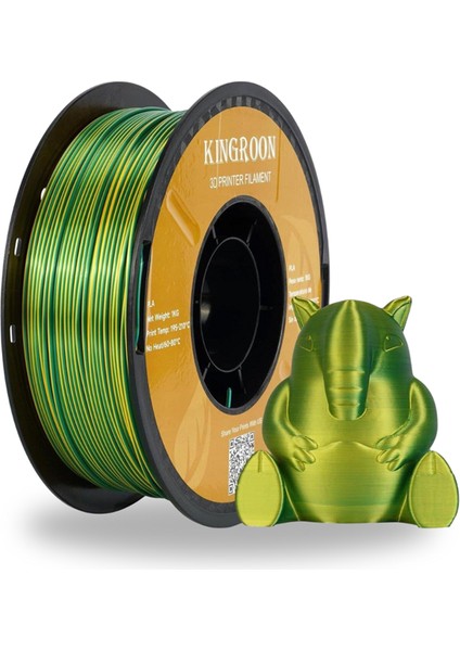 Pla Silk Çift Renk Filament Yeşil-Sarı -1.75 MM 1 Kg