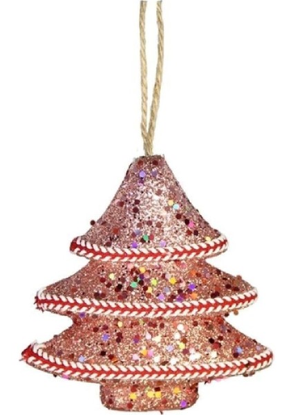 Yılbaşı Simli Pullu Rose Çam Ağacı Süsü 13 cm