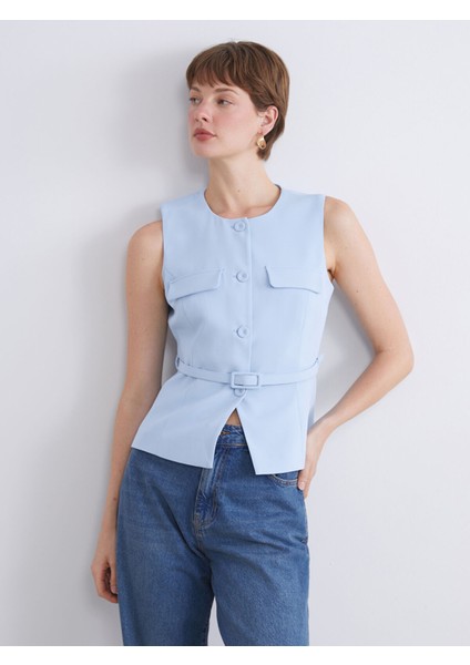 Yeni Sezon Bisiklet Yaka Krep Kadın Yelek