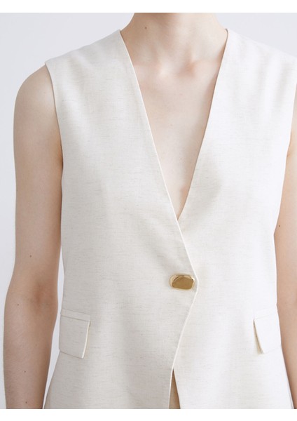 Yeni Sezon V Yaka Keten Karışımlı Kadın Klasik Yelek modelleri