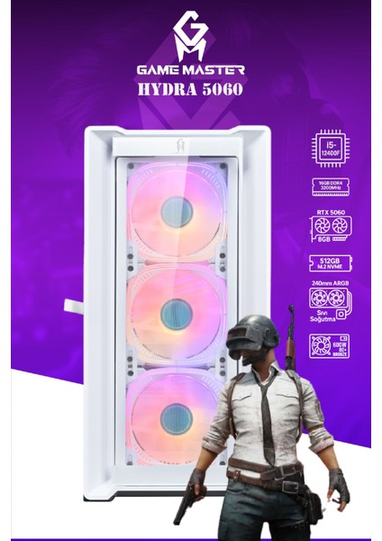 Hydra 5060 Intel I5-12400F Cpu 16GB 3200MHZ Ram 512GB Nvme M.2 SSD RTX5060 Sıvı Soğutuculu Gaming Pc modelleri