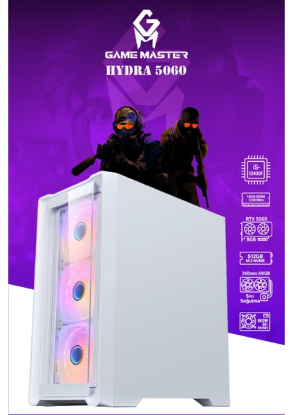 Hydra 5060 Intel I5-12400F Cpu 16GB 3200MHZ Ram 512GB Nvme M.2 SSD RTX5060 Sıvı Soğutuculu Gaming Pc fırsatları