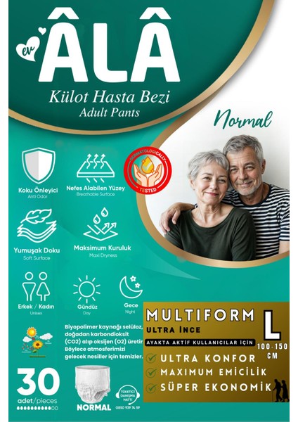 Âlâ Multiform 30'lu Ayakta Hasta Külot Bezi Seviye 2 (1200ML Emicilik) Large 100-135 cm