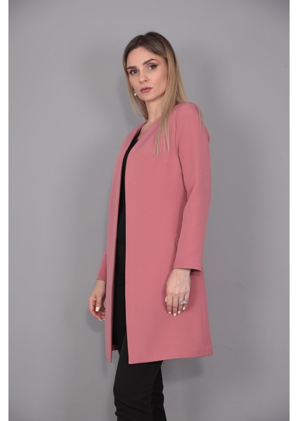 Sıfır Yaka Düz Uzun Ceket-Gül Kurusu fiyatları