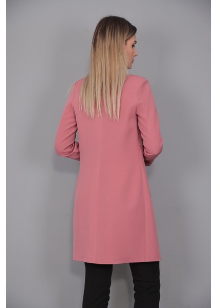 Sıfır Yaka Düz Uzun Ceket-Gül Kurusu fırsatları