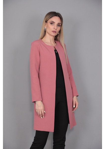 Sıfır Yaka Düz Uzun Ceket-Gül Kurusu indirimleri