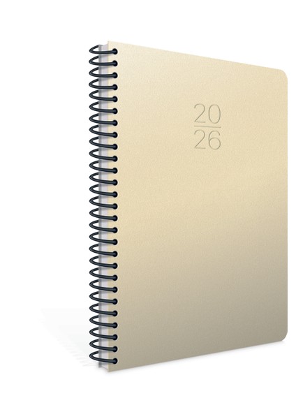 2026 407-SEK Plastik Spiralli - Sert Kapak 17X24 Günlük Beyaz Ajanda Krem