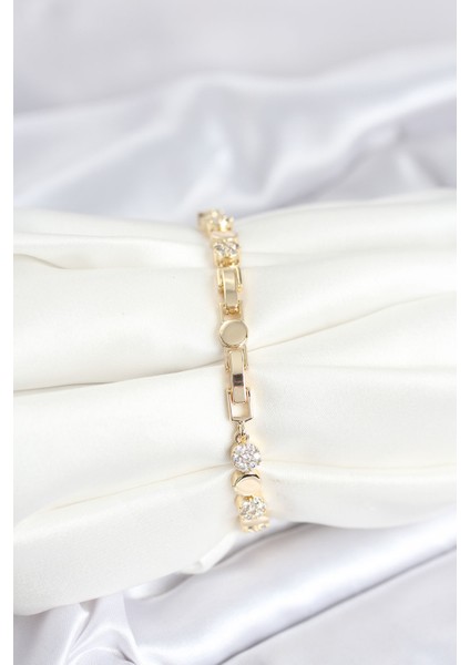 Pirinç Gold Renk Nokta Model Zirkon Taşlı Kadın Bileklik fiyatları