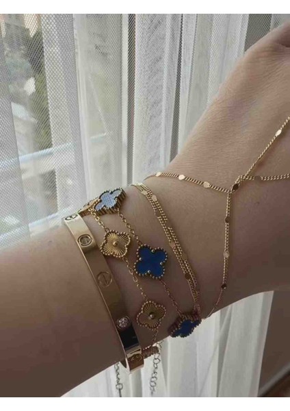 Gold Lacivert Altın Sarısı Mini Bileklik Kelepçe Seti 3'lü Set
