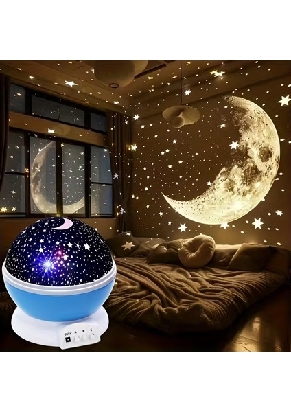 360° Dönen Yıldızlı Gökyüzü Projektör Gece Lambası – Çocuk Odası Gece Lambası USB Bağlantılı Renk Değiştiren Atmosfer Işığı (Mavi/pembe/mor) modelleri