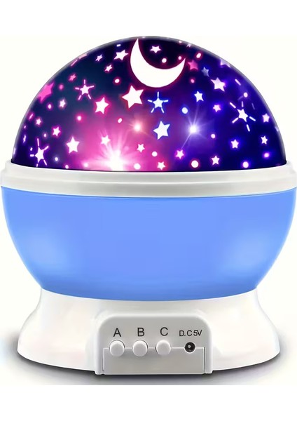 360° Dönen Yıldızlı Gökyüzü Projektör Gece Lambası – Çocuk Odası Gece Lambası USB Bağlantılı Renk Değiştiren Atmosfer Işığı (Mavi/pembe/mor)
