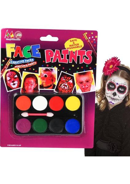 Palyaço Yüz Boyama Seti Fırçalı Makyaj Boyama Seti 8 Renk fiyatları