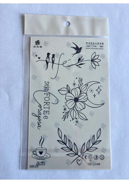 Çiçek Kuş 18X11 cm Yarı Kalıcı Geçici Dövme