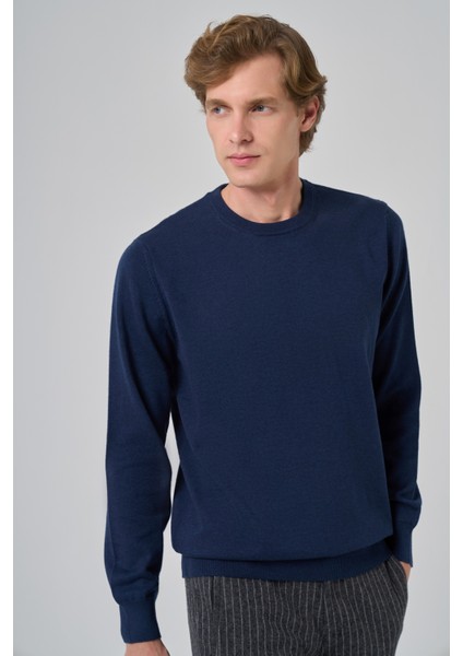 Erkek Indigo Basic Bisiklet Yaka Dynamic Fit Rahat Kesim Triko