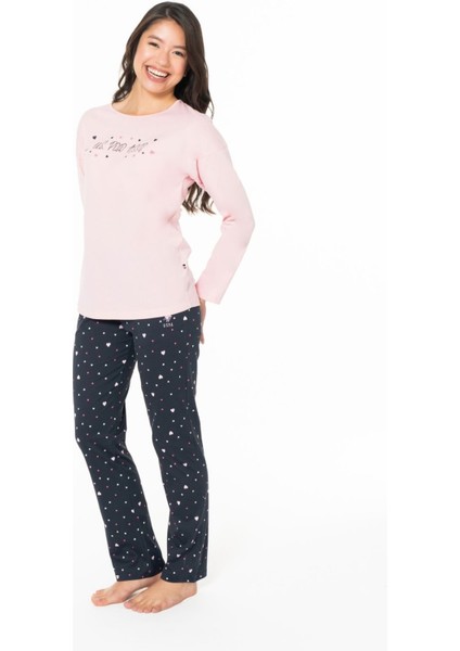 20140 Kadın Pembe Yuvarlak Yaka Uzun Kollu Pijama Takımı fiyatları