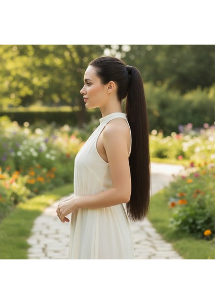 Lastik Tokalı At Kuyruğu Düz / Kızıl Kahve