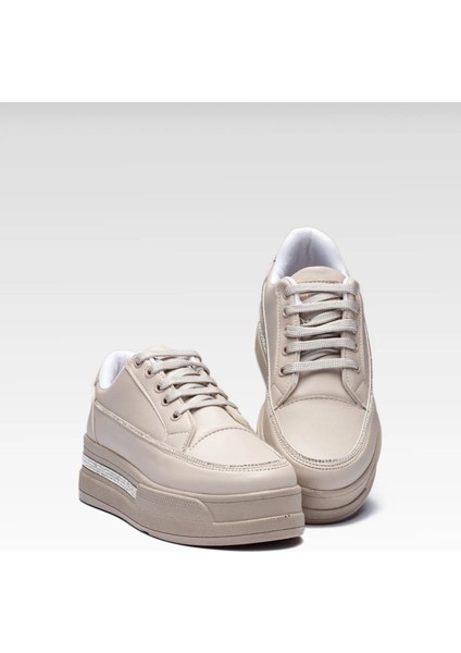 Kadın Yüksek Taban Rahat Şık Günlük Spor Ayakkabı Bej Renk