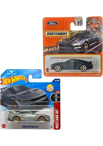 2 Araç Set - Matchbox ’19 Ford Mustang Coupe - Siyah & Hot Wheels Ford Mustang Gtd - Gri (1/64)