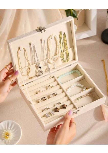 Lüks Takı Kutusu Çeyiz Mücevher Düzenleyici Yüzük Küpe Kolye Seyahat Organizeri