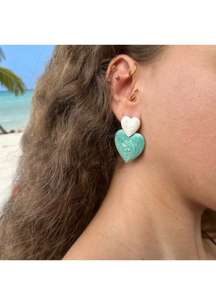 Kalp Figürlü Renkli Küpe-Turkuaz