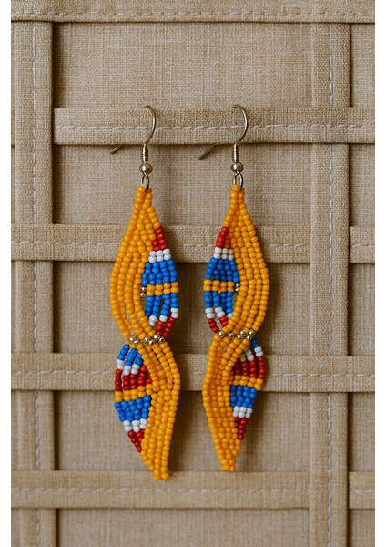 El Yapımı Etnik Boncuk Küpe – Renkli Spiral Tasarım (Sarı-Akşam Kırmızısı-Mavi) indirimleri