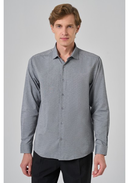 Erkek Gri Slim Fit Italyan Yaka Gömlek fiyatları