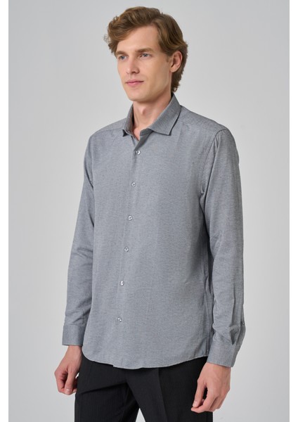 Erkek Gri Slim Fit Italyan Yaka Gömlek modelleri