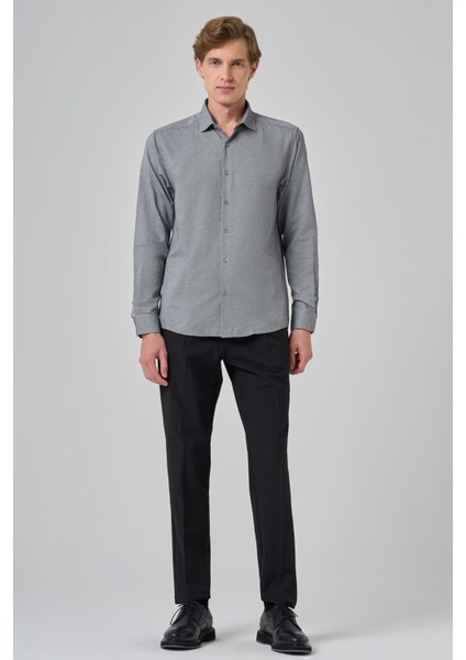 Erkek Gri Slim Fit Italyan Yaka Gömlek fırsatları