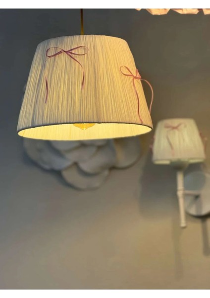 Pembe Fiyonk Beyaz Rafya Modern Avize