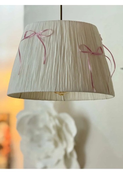 Pembe Fiyonk Beyaz Rafya Modern Avize