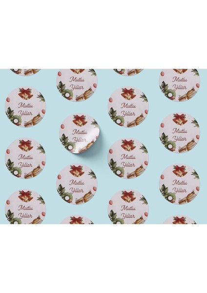 Yılbaşı Zil Temalı Mutlu Yıllar Sticker Seti, Yeni Yıl Hediye Paketleme Etiketi, 108 Adet, 33X33 mm modelleri