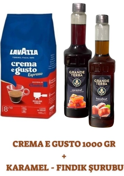 Crema E Aroma 1000G + Grande Terra Karamel & Fındık Şurubu Seti (2X750 Ml)