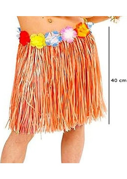 Yetişkin ve Çocuk Uyumlu Tcu Renk Püsküllü Hawaii Luau Hula Etek 40 cm