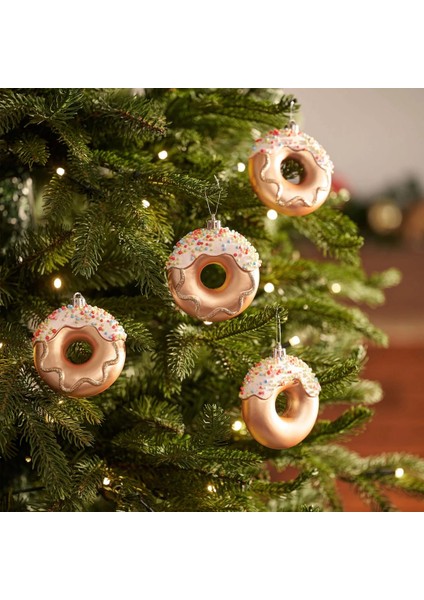 3'lü Donut Yılbaşı Ağaç Süsü | Renkli Tatlı Tasarım | 8 cm | Dekoratif Yılbaşı Ağacı Süsü